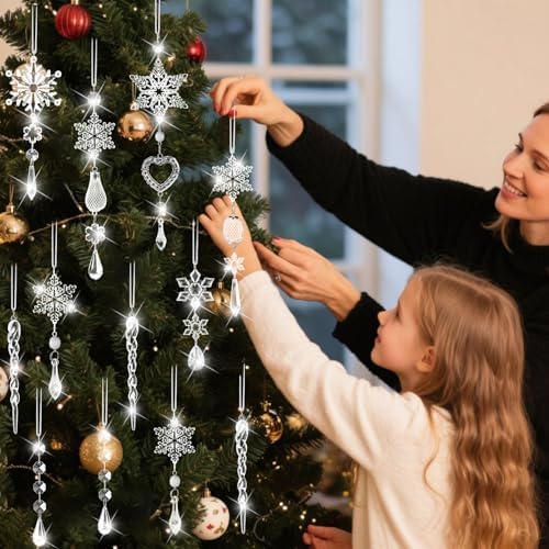 21Pcs Christmas Decorations for Xmas Tree Decor Clear Crystal Ornaments