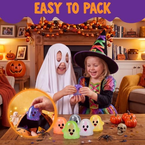 JOYIN 6 PCS Halloween Glitter Ghost Squishy Toys, Slow Rising Squishy Toys, Anxiety Relief Stress Balls, Sensory Toy for Kids Teens, Party Favors, Trick or Treating, Classroom Prize