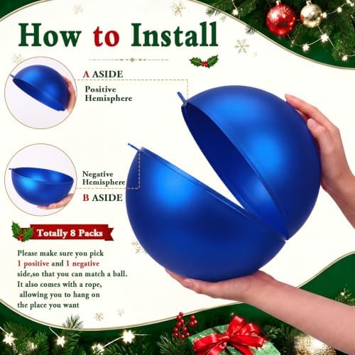 Weysat 4 Pcs Large Fillable Christmas Ball Ornaments, Matte Blue, 10 Inch