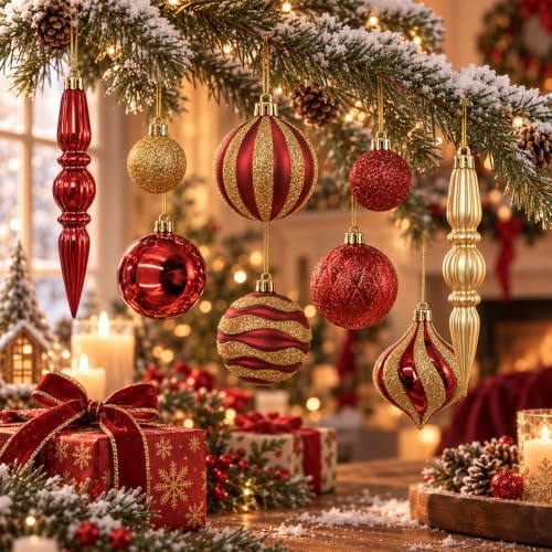 Emberlane Christmas Ball Ornament Set,50PCS,Shatterproof with Hooks