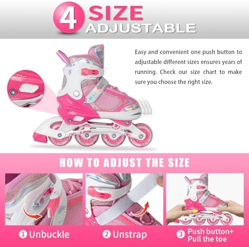 MammyGol Adjustable Inline Skates for Kids Boys Girls Youth Blades Roller Skates with Light up Wheels Ages 4-16