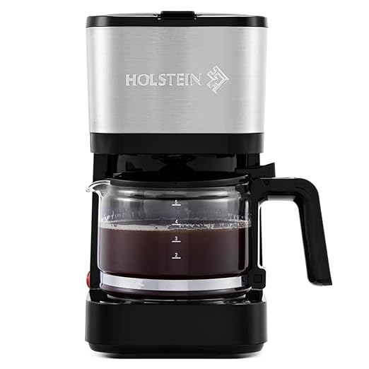 Holstein Housewares 5 Cup Coffee Maker – Compact Drip Coffee Machine with Auto Pause & Serve, Reusable Filter, Glass Carafe, Water Window & Warming Plate, Black