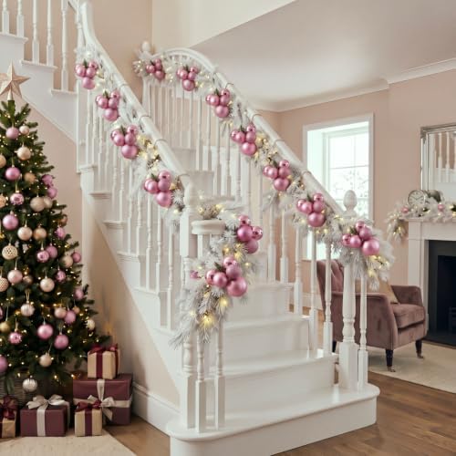 Roowest 4 Sets Large Pink Glitter Christmas Ball Clusters Ornaments Decor