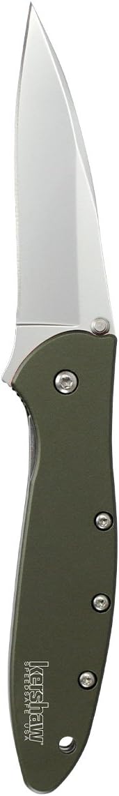 Kershaw Leek, BlackWash Pocket Knife (1660BLKW); 3 Sandvik 14C28N Steel Blade, 410 Stainless Steel Handle, BlackWash Finish, SpeedSafe Assisted Open, Frame and Tip Locks, Reversible Pocketclip; 3 OZ