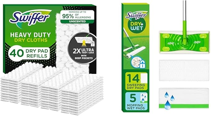 Swiffer Sweeper Daily Cleaning Starter Kit: 2-in-1 Dry and Wet Multi Surface Floor Cleaner, Includes 1 Mop + 66 Dry Cloths + 5 Wet Cloths