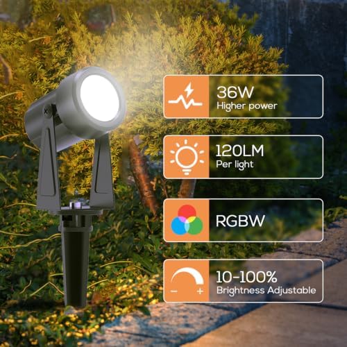 SUNTHIN Outdoor RGBW Landscape Lighting with Remote, Dusk to Dawn, 12 Pack