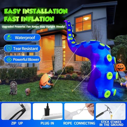 1PCS 16FT Giant Halloween Inflatables Octopus Tentacles, Huge Halloween Decorations Outdoor Build-in LED Lights Vivid Spooky Blow Up Yard Decoration Large Blowups Holiday Lawn Party Yard-Style A