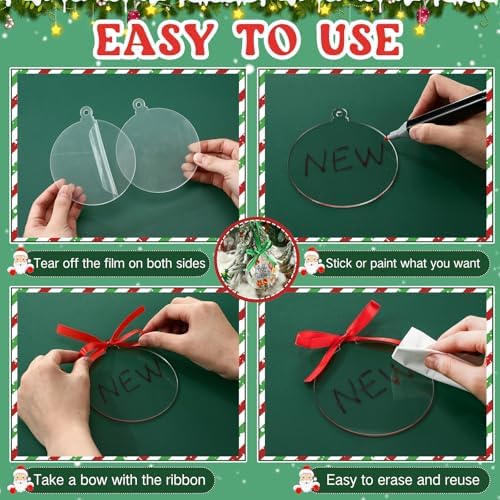 Sumind 30 Pcs 4 Inch Blank Acrylic Christmas Ornaments, Transparent