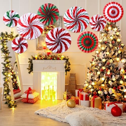 Outus 18 Pcs Christmas Hanging Decorations Candy Paper Fans Classic