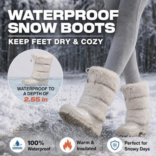 Waterfproof Snow Boots for Women Furry Fuzzy Faux Fur Duck Boots
