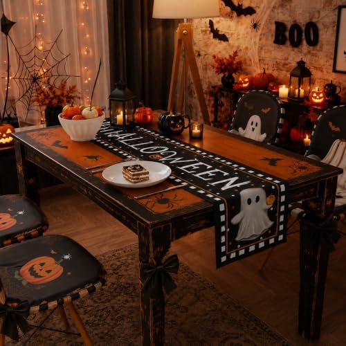 Halloween Decorations - Cute Ghost Pumpkin Halloween Table Runner