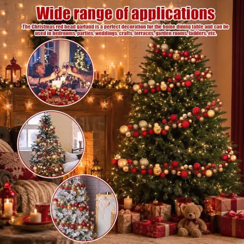 2 Pcs 6 ft Christmas Ball Ornament Garland, Red, Gold