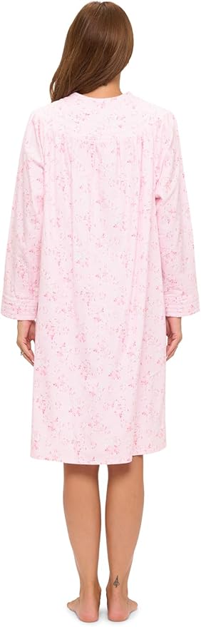 Casual Nights Women's Floral Snap Front Flannel Duster Long Sleeve Lounger Dress