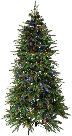 Glitzhome 6ft Pre-Lit Green Fir Artificial Holiday Christmas Tree with 350 LED Lights, 9 Functional Warm White/Multi-Color, Remote Controller, Ideal for Home, Office, Party Decoration