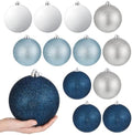 Poen 12 Pcs 6 Inch Large Glitter Christmas Ball Ornament, Navy Blue Silver