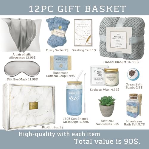 AHAGIFTREE Get Well Soon Gift Baskets For Women,Birthday,Mother's Gift, 12PC Sympathy Gifts, Care Package,Get Well Gifts for Women After Surgery,Grief,Condolences Gift Basket (grayish)
