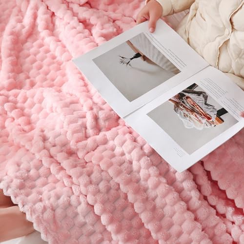 Puncuntex Light Pink Throw Blanket 108"×90" Fuzzy 3D Jacquard Decorative
