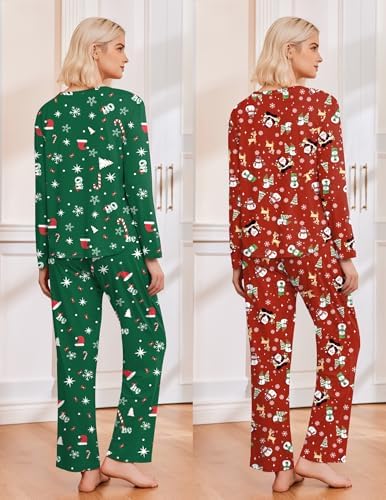 Ekouaer 2 Pack Womens Pajama Sets Long Sleeve Long Pants Pjs Loungewear