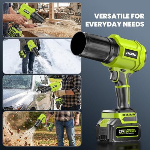 990,000 RPM Cordless Leaf Blower with 2 Batteries & Charger - Electric Handheld Blower, Lightweight, Double Run Time for Lawn, Yard, Patio, Garden Cleaning Green 1