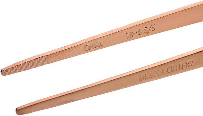 Mercer Culinary 18-8 Stainless Steel Precision Plus Chef Plating Tong, Straight, 9-3/8, Rose Gold