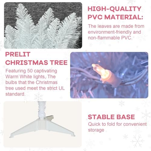 2PCS Lighted 4ft White Christmas Tree, Leeheeyee Artificial Small Christmas Tree, Not Pre-lit White Tinsel Pine Trees with Lights, Ideal for Home, Office, and Xmas Tree Party Décor