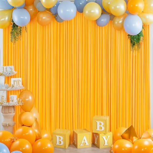 4 Panels Marigold Backdrop Curtain for Parties Wrinkle Free Photo Curtains Backdrop Drapes Fabric Decoration for Wedding Birthday Party Baby Shower 20ft(W) x 10ft(H)