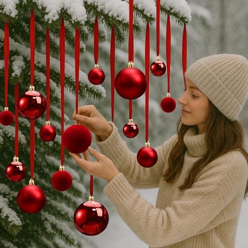 Halloscume 78 Pcs Christmas Ball Ornaments Ceiling Hanging Decor, Red