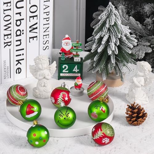 100 Pcs Christmas Ornaments Set for Tree, Red and Green Xmas Decorations, Shiny and Glitter Assorted Shatterproof Hanging Balls Decor Baubles Set for Party/Home/Garland/Wreaths