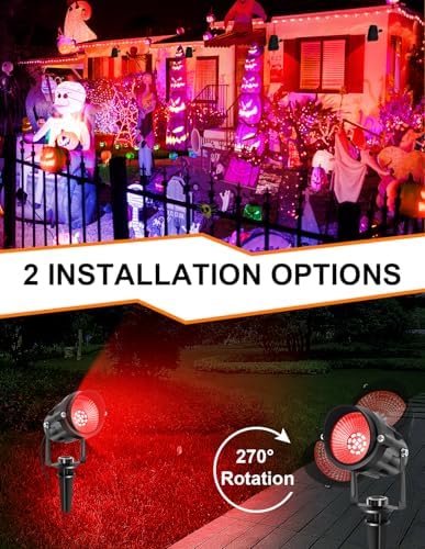Halloween Red Landscape Lights Outdoor, 14 LED Landscape Lighting with US Plug, IP65 Waterproof Spotlights for Tree Yard Garden Pathway Christmas Decor 2 Pack