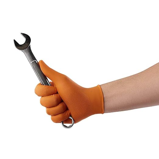 Venom Steel Orange Nitrile Gloves, 8 mil Thick, 100 Count, Maximum Grip Textured Disposable Gloves, Puncture and Rip Resistant, Hi-Visibility Orange, One Size Fits Most