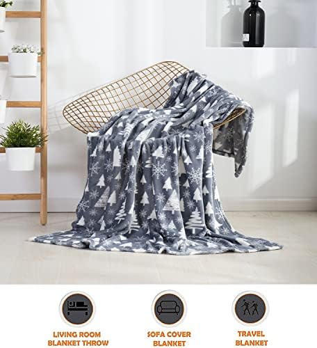 Elegant Comfort Luxury Velvet Super Soft Christmas Prints Fleece Blanket-Holiday Theme Home Décor Fuzzy Warm and Cozy Throws for Winter Bedding, Couch and Gift, 50 x 60 inch, Christmas Tree