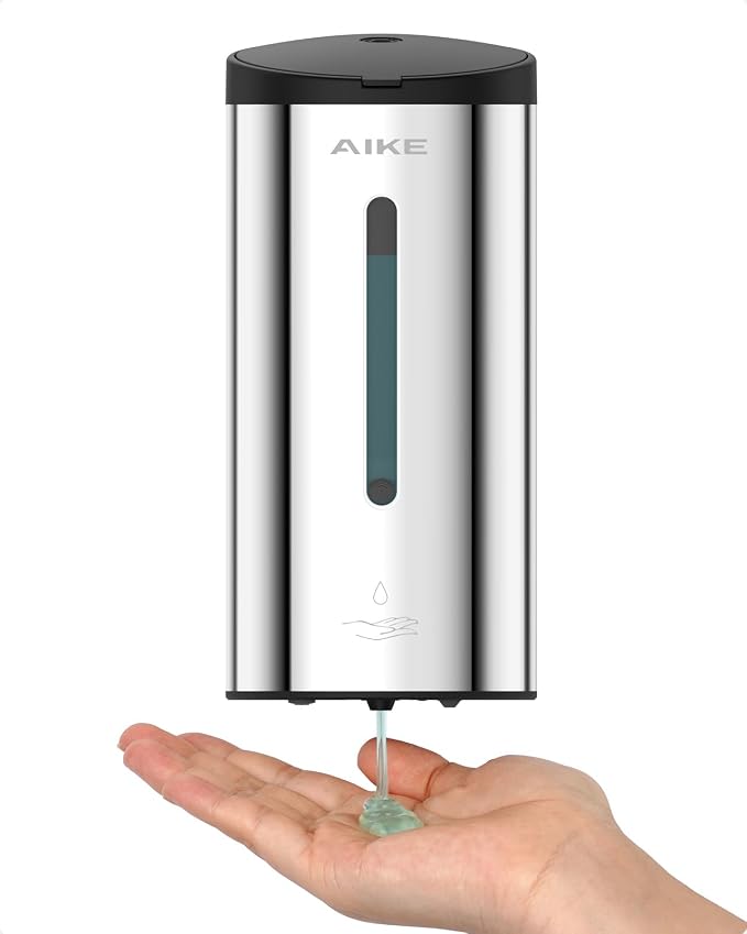 AIKE Automatic Liquid Soap Dispenser,25oz Capacity for Bathroom,Polished | No-Drill and Screw Wall Mount Install Design for Space-Saving,4*AA batteries(Not Included) Ensure Long Standby,Model AK1205E