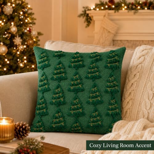 OHOME Christmas Decorations - Christmas Tree Green Pillow Covers 18x18 inch