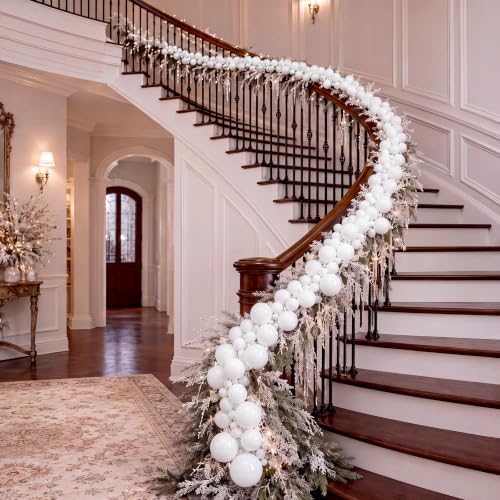 Sosation 29.5Ft Christmas Ball Ornament Garland, White, Glossy Matte