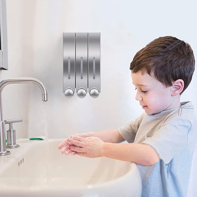 Liquid Soap Dispenser Wall Mount, 1 Chamber Bathroom Shower Pump Dispenser,Press Manually Lotion Soap Dispenser Use for Shampoo, Soap, Conditioner, Shower Gel, for Bathroom Kitchen Hotel (Sliver)