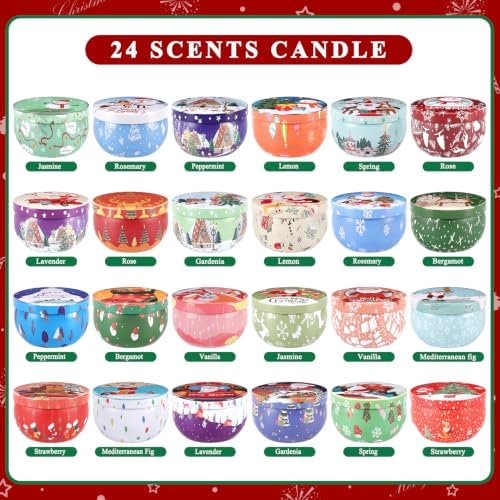 24 Pcs Christmas Advent Calendar Scented Candles, Christmas Cal Gift Set