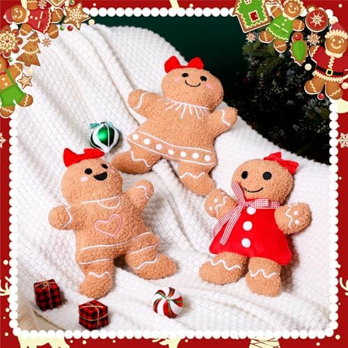 Konohan 3 Pcs Christmas Gingerbread Man Throw Pillows for Christmas Decor