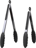 Kitchen Tongs for Cooking with Non-Stick Silicone Tips, 600°F Heat Resistant Silicone Cooking Food Tong Set Heavy Duty Stainless Steel Handle for Baking Grilling BBQ Salad Serving, 9" and 12"