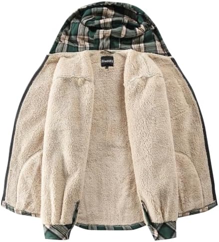 Elesuit Men's Full Zip Fleece Flannel Jacket Shirt Plaid Cotton Hoodie Coat