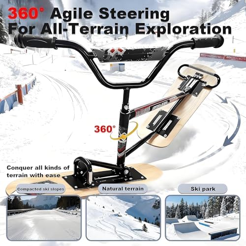 The Do-It-All Winter Sled & Scooter - Redefine Your Snow Day! Built with a 360° Spin System for Agile Turns, Unmatched Durability for 330lb Loads, for Teens, Adults, and Family Outings Wood