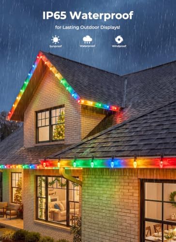 Brightown Christmas Lights Outdoor, 102FT 150LED C9 String Light with Clips