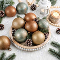 Yunlly 12 Pcs Neutral Christmas Ornament, Brown Copper Sage Green, 4''