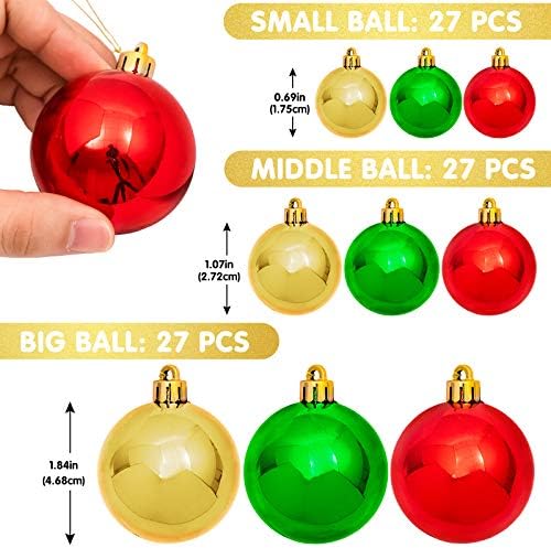 Whaline Christmas Ball Garland Ball Ornament 6ft Bauble Garland Christmas Tree Ball Decoration Shatterproof Ball Ornaments for Xmas Party Supplies, Indoor Outdoor Home Office, Red Green Gold