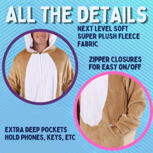 Funziez! Slim Fit Adult Onesie - Animal Costume - Plush Unisex Halloween One Piece Cosplay Suit for Women and Men