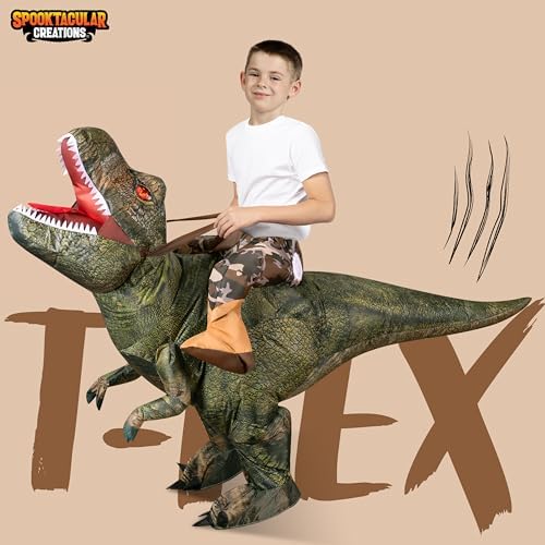 Spooktacular Creations Inflatable Dinosaur Costume Kids, T.rex Blow Up Costumes, Digital Printing Ride-On Dinosaur for Party