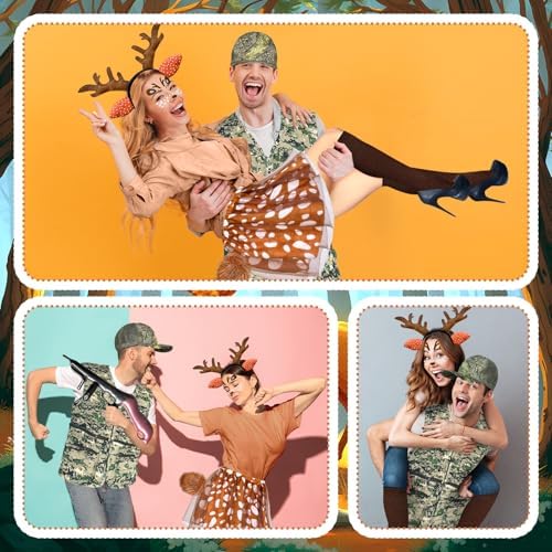 9 Pcs Halloween Couple Costume Deer and Hunter Couple Costume Accessories