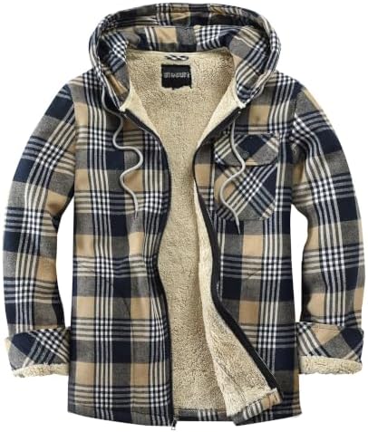Elesuit Men's Full Zip Fleece Flannel Jacket Shirt Plaid Cotton Hoodie Coat