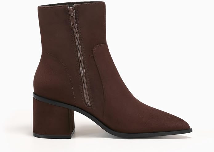 Coutgo Womens Ankle Boots Chunky Low Heel Closed Pointed Toe Zip Booties | 2.4-inch Block Heel,Side Zipper,Dressy Casual,Work Office,Fall Winter,Dress Shoes