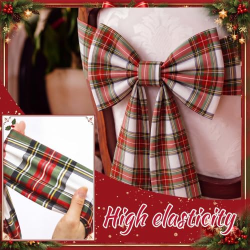 Thiccywoov 4 Pcs Christmas Chair Bows Decorations 25 x 14 in, White Tartan