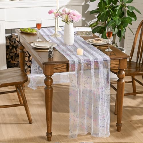 Artoid Mode Colorful Gold Gauze Table Runner 120 Inch 10FT, Glitter Metallic Foil Sheer Dining Wedding Anniversary Holiday Birthday Table Decor for Home Party